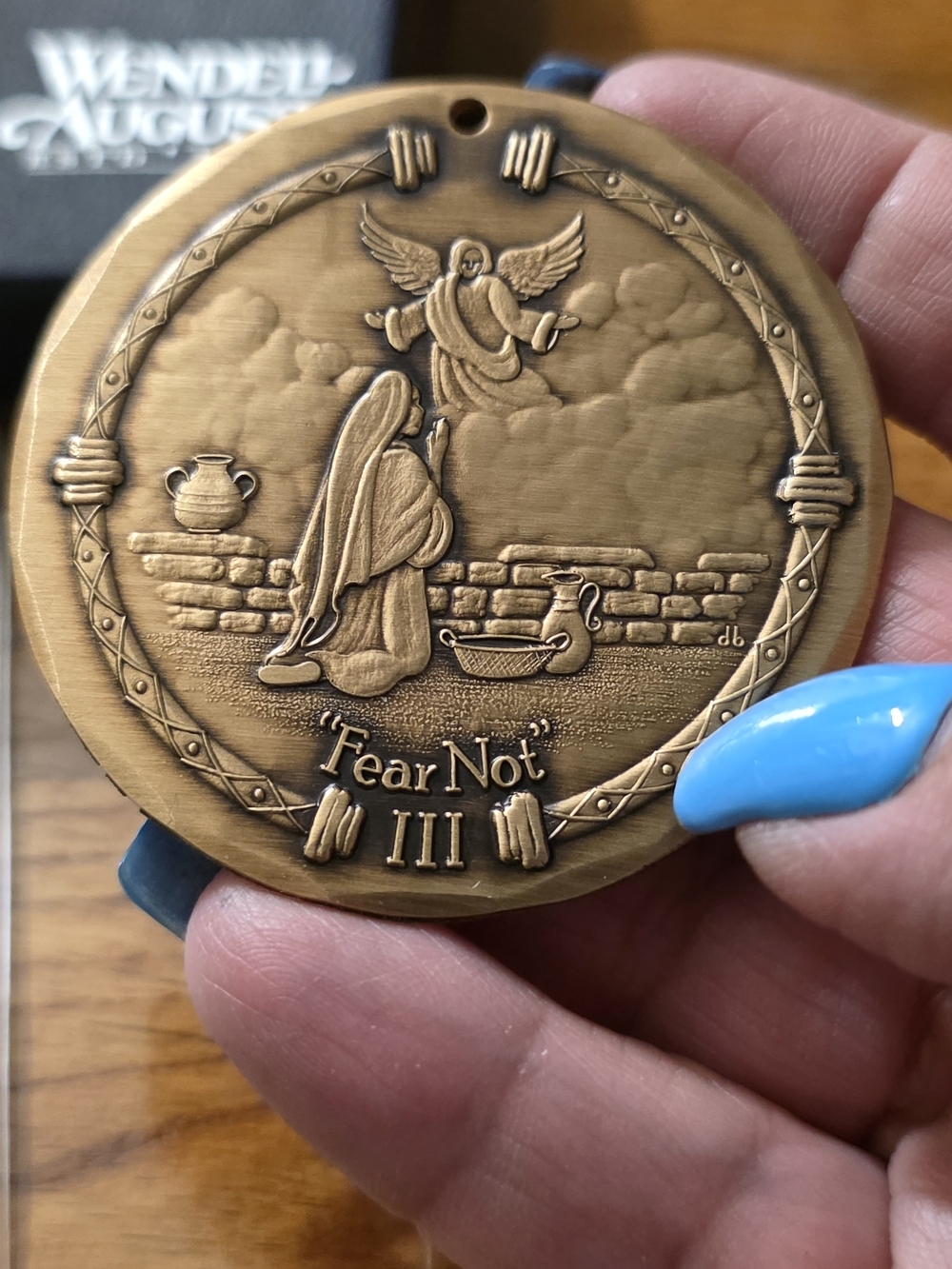 Wendell August Brass 'Fear Not' III Decorative Medallion - Antique Gold